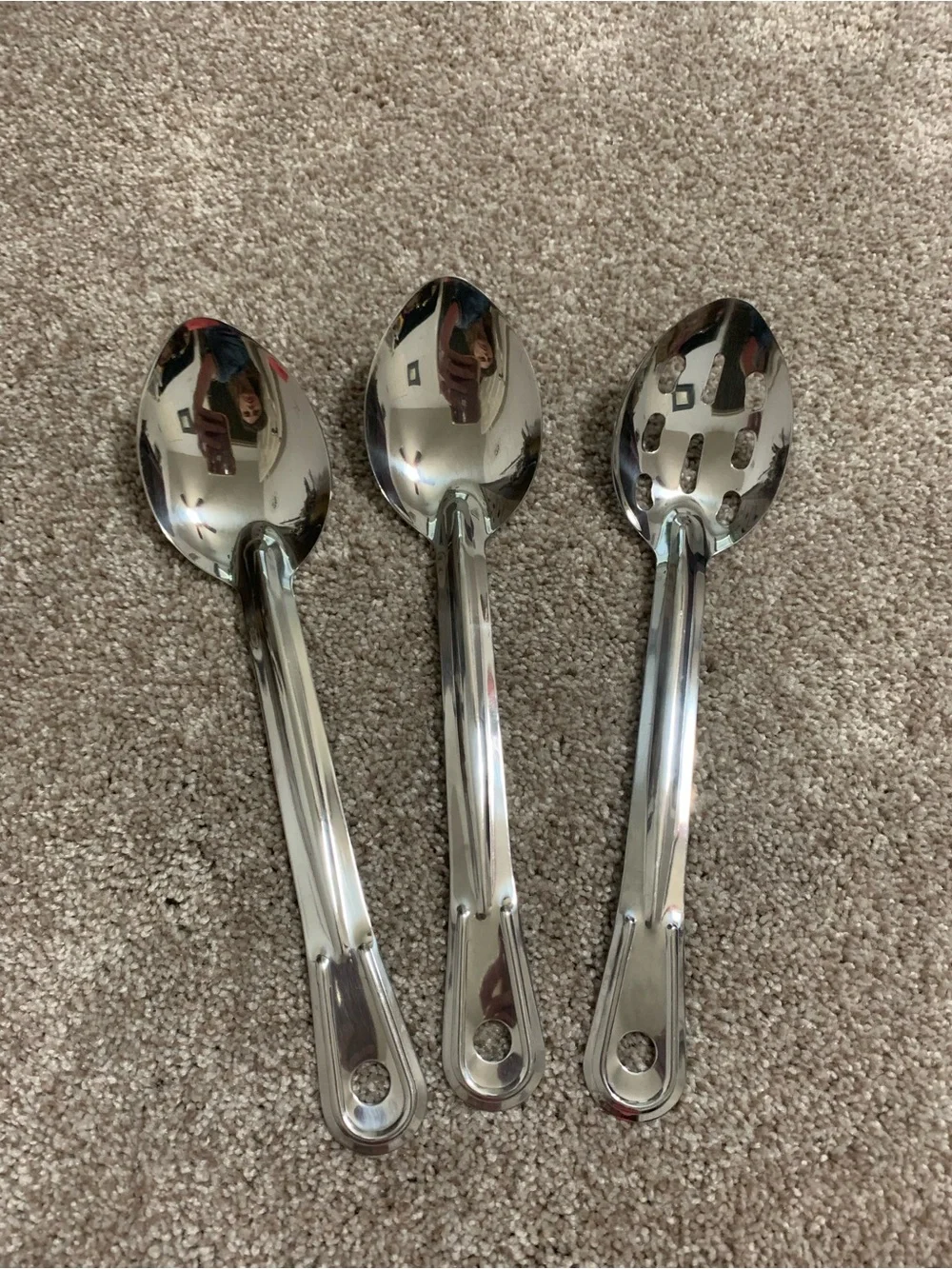 2 Polar Ware NSF 18/8 T1211 Stainless Steel Spoons, 1 T51030 Slotted Spoon, 11”